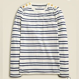 J. Crew - Perfect-fit long-sleeve crewneck T-shirt with lion buttons stripe XS
